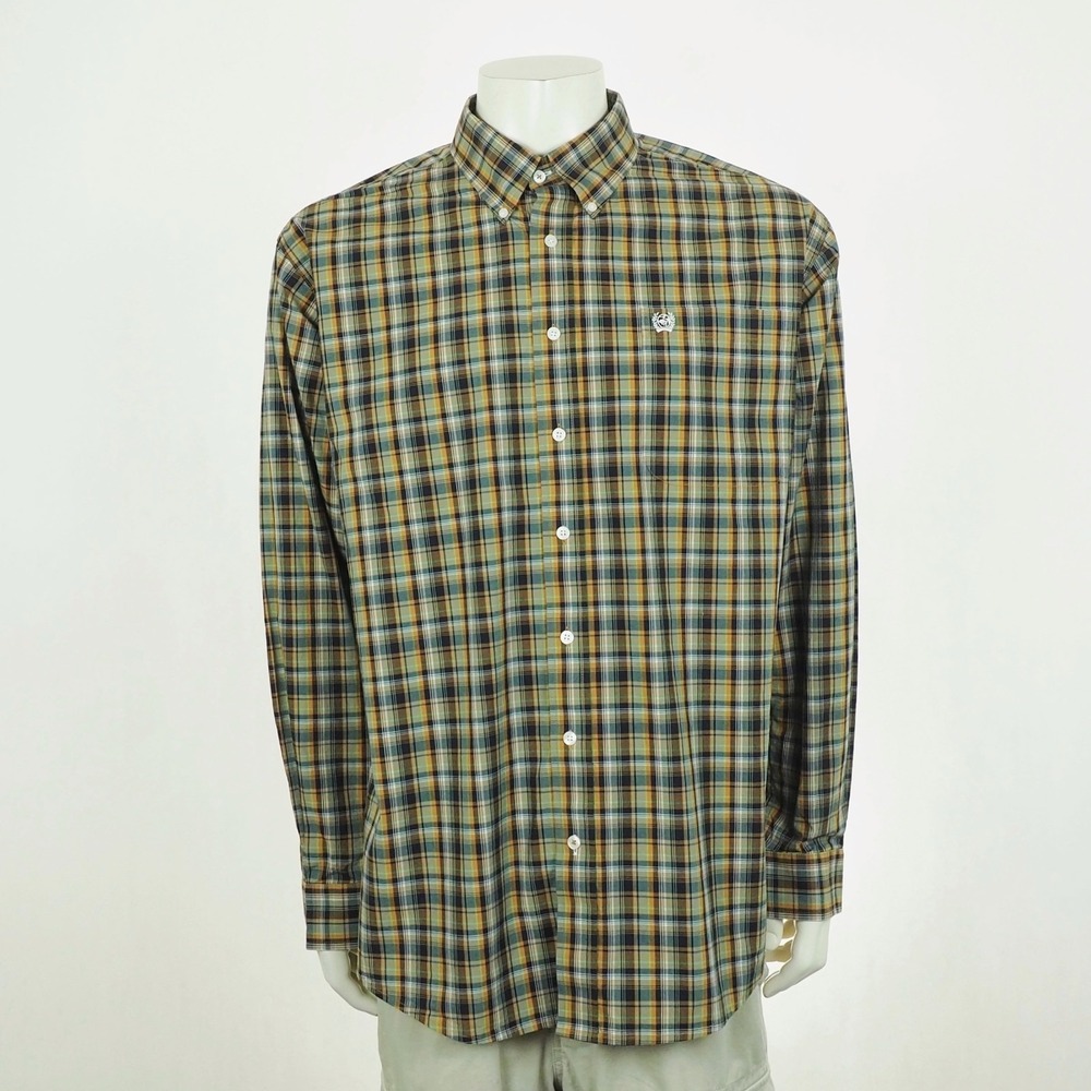 New Cinch Button Down Shirt Mens Large Blue Plaid Check Blend Western Cowboy